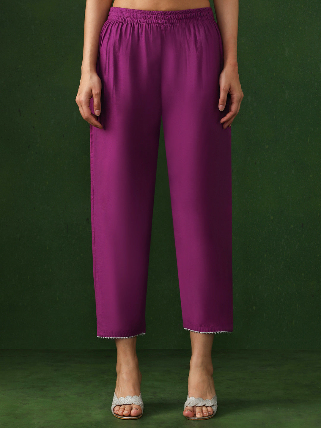 Floral Printed Straight Silk Crepe Kurta & Trousers Sets