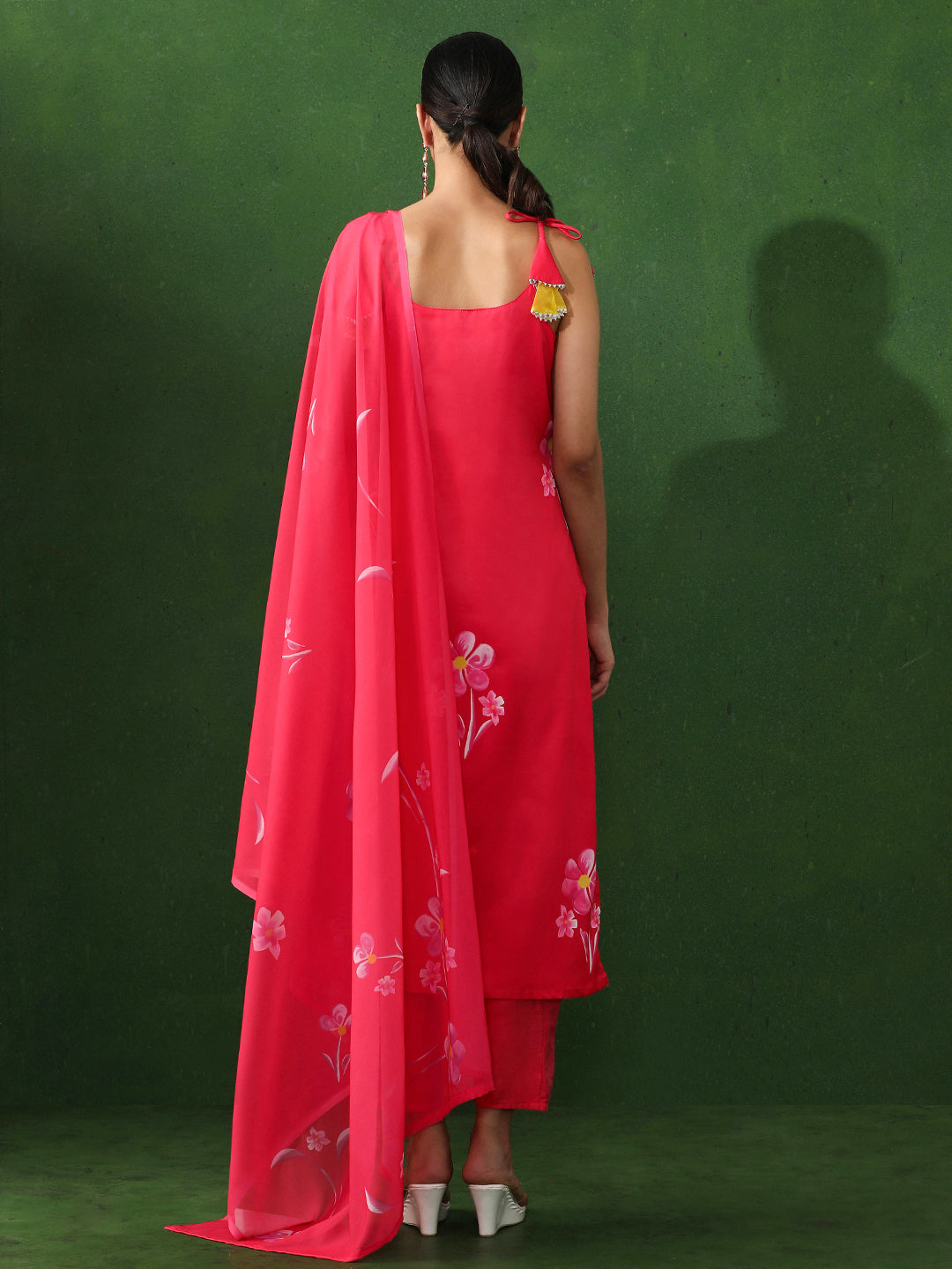 Floral Printed Straight Silk Crepe Kurta & Trousers Sets