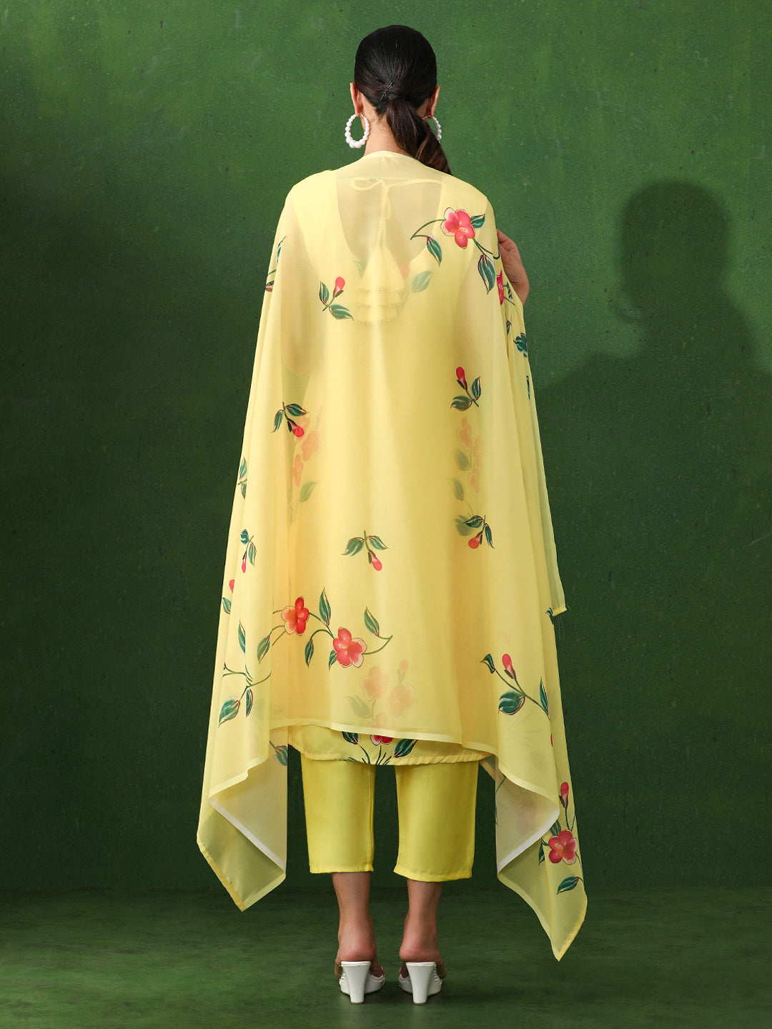 Floral Printed Straight Silk Crepe Kurta & Trousers Sets