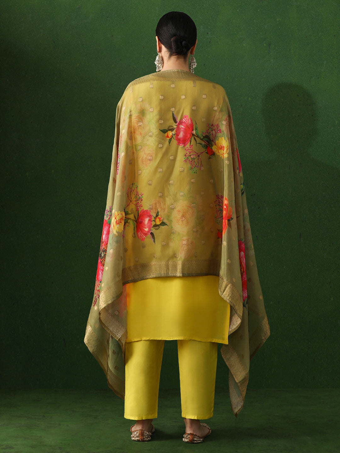 Floral Printed Straight Organza Kurta & Trousers Sets