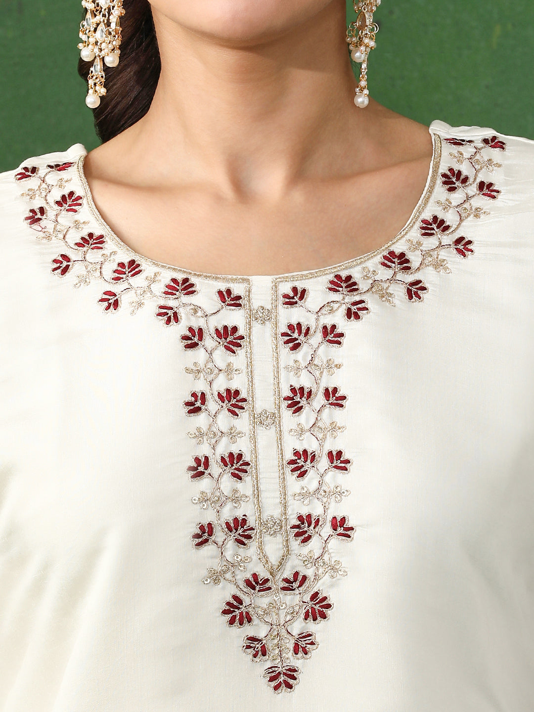 Floral Embroidered Straight Silk Blend Kurta & Trousers Sets