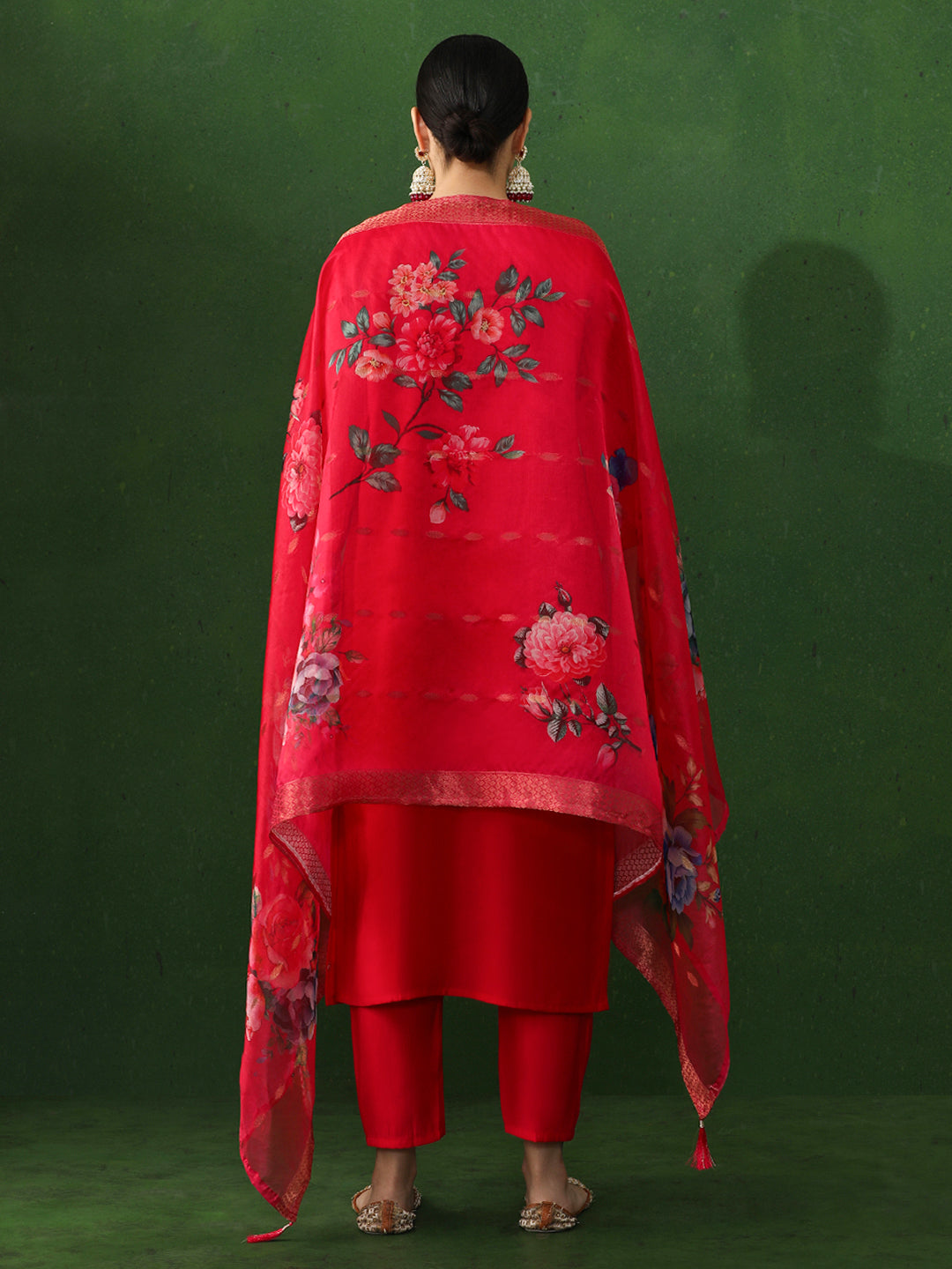 Floral Embroidered Straight Chanderi Silk Kurta & Trousers Sets