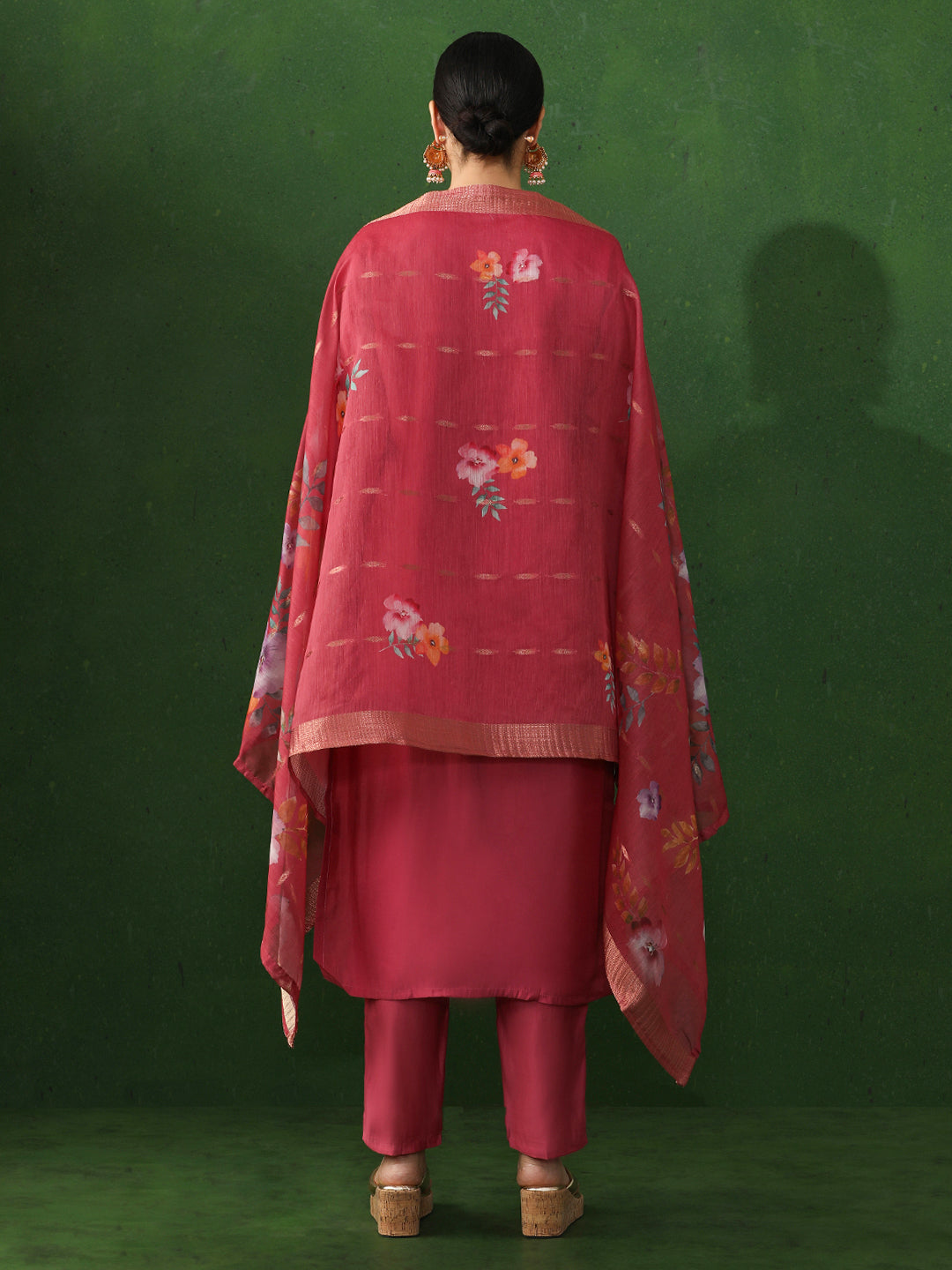 Floral Embroidered Straight Chanderi Silk Kurta & Trousers Sets