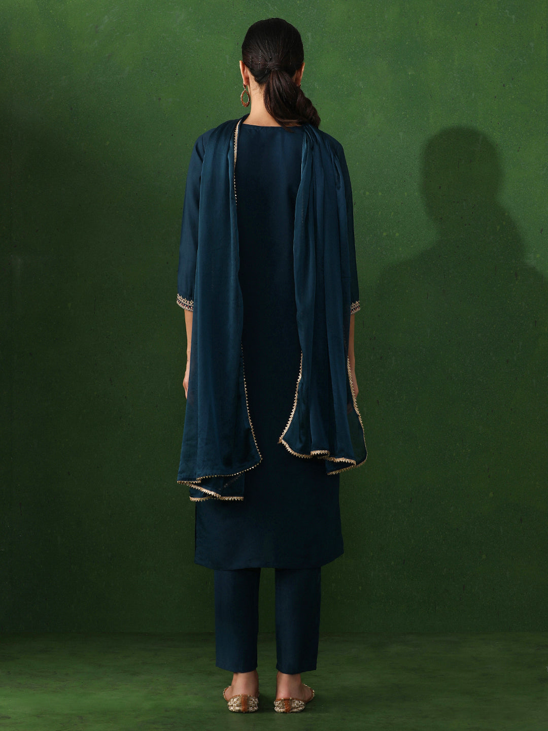 Floral Embroidered Straight Chanderi Silk Kurta & Trousers Sets