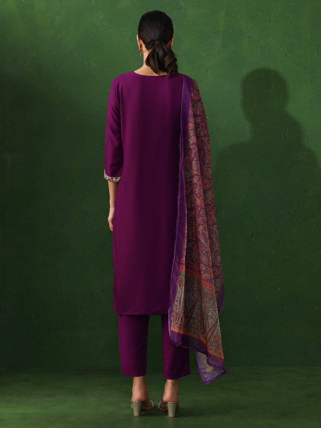 Floral Embroidered Straight Kurta & Trousers Sets