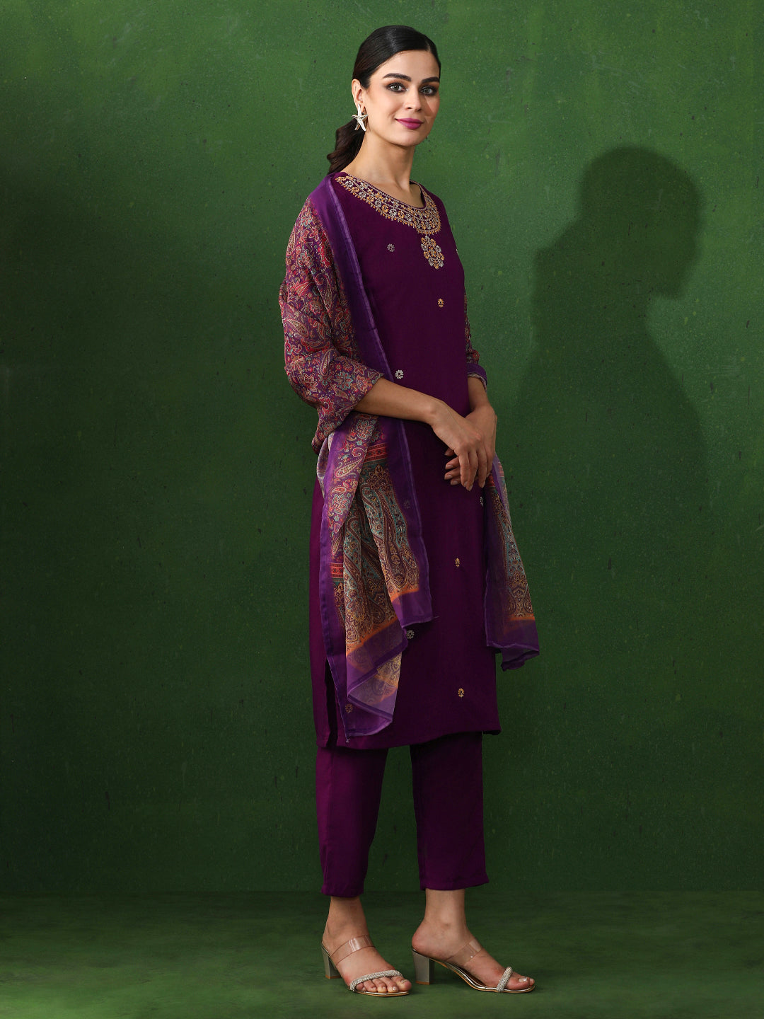 Floral Embroidered Straight Kurta & Trousers Sets