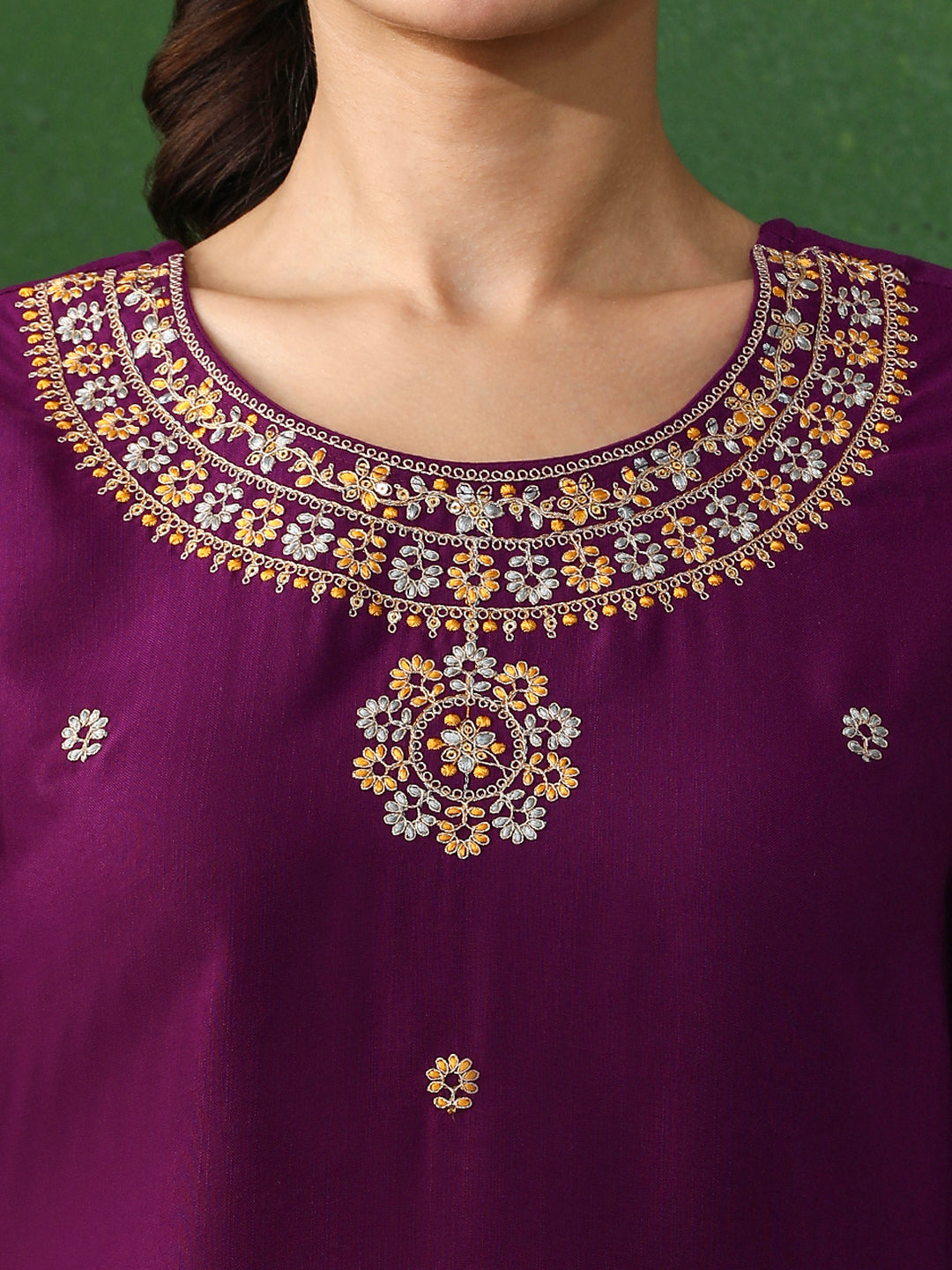 Floral Embroidered Straight Kurta & Trousers Sets