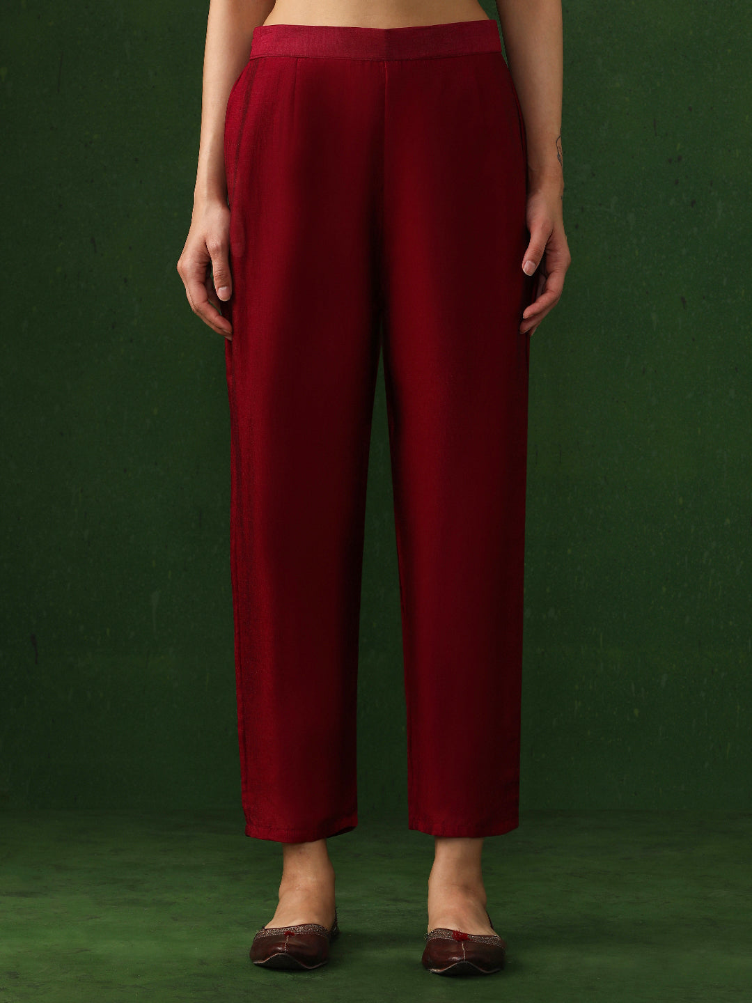 Floral Embroidered Straight Silk Blend Kurta & Trousers Sets