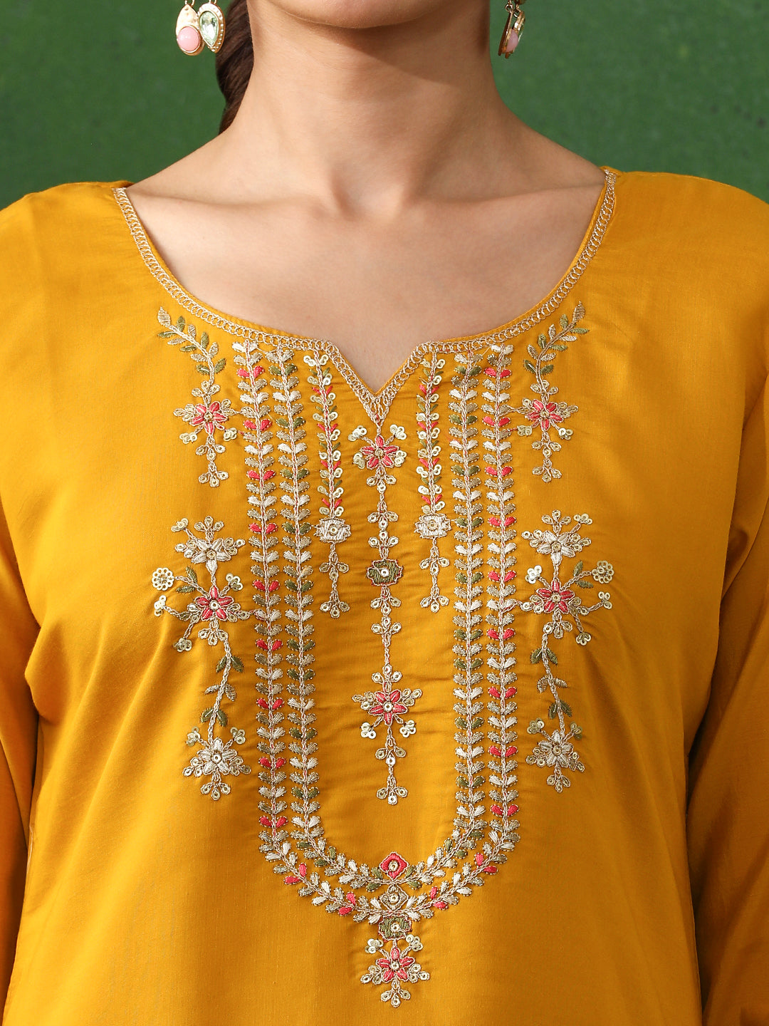 Floral Embroidered Straight Chanderi Silk Kurta & Trousers Sets