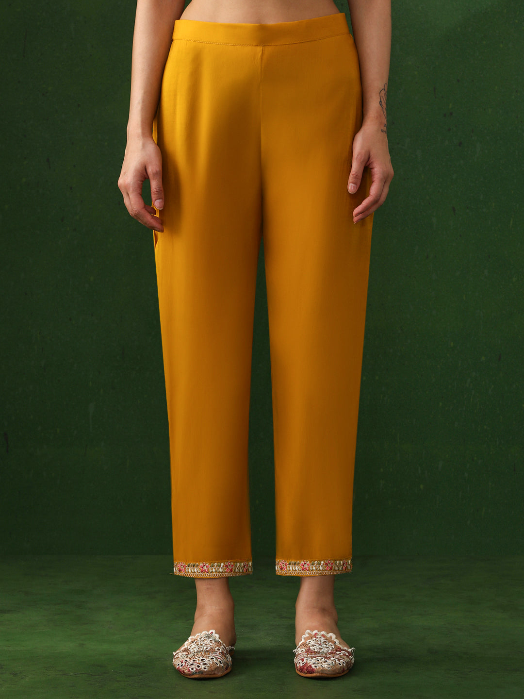 Floral Embroidered Straight Chanderi Silk Kurta & Trousers Sets