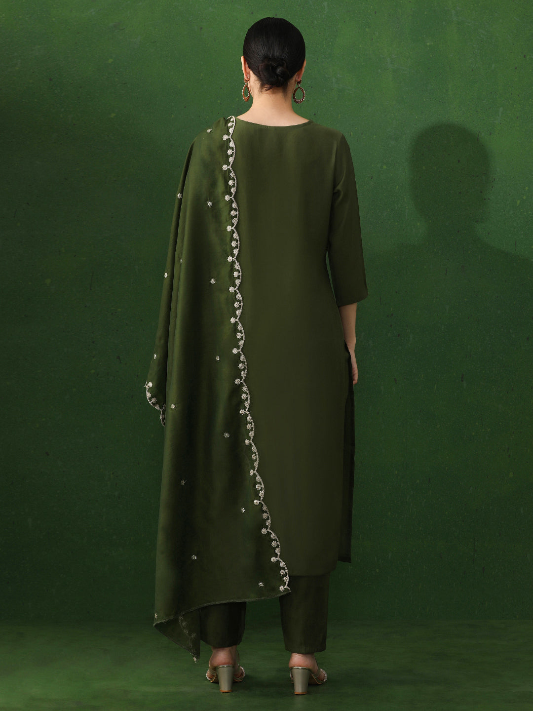 Floral Embroidered Straight Chanderi Silk Kurta & Trousers Sets