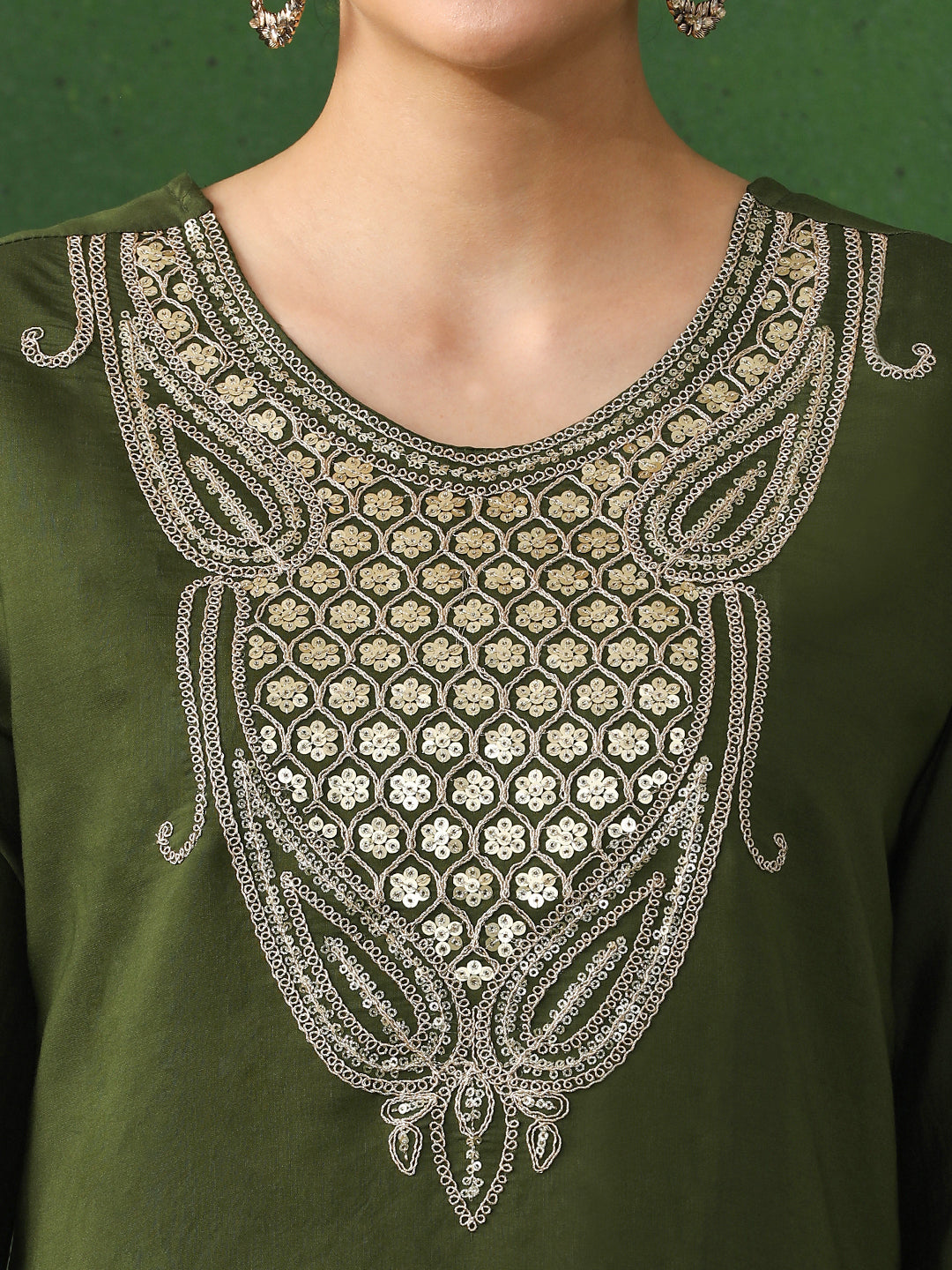 Floral Embroidered Straight Chanderi Silk Kurta & Trousers Sets