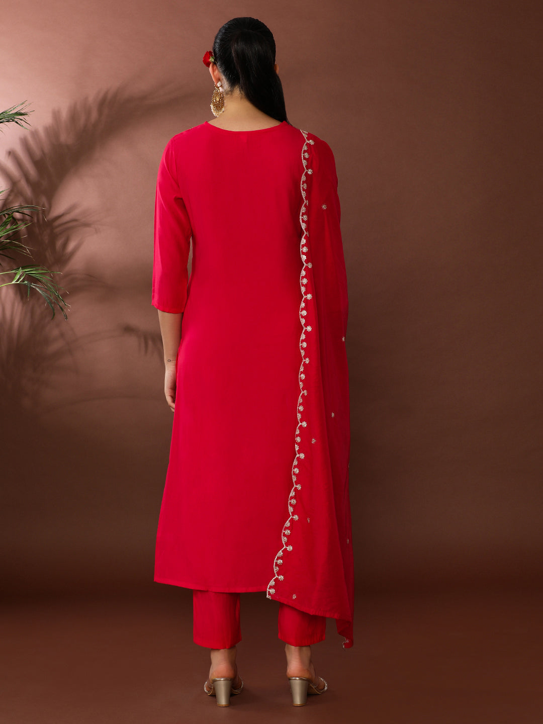 Solid Embroidered Chanderi Cotton Kurta & Trousers Sets