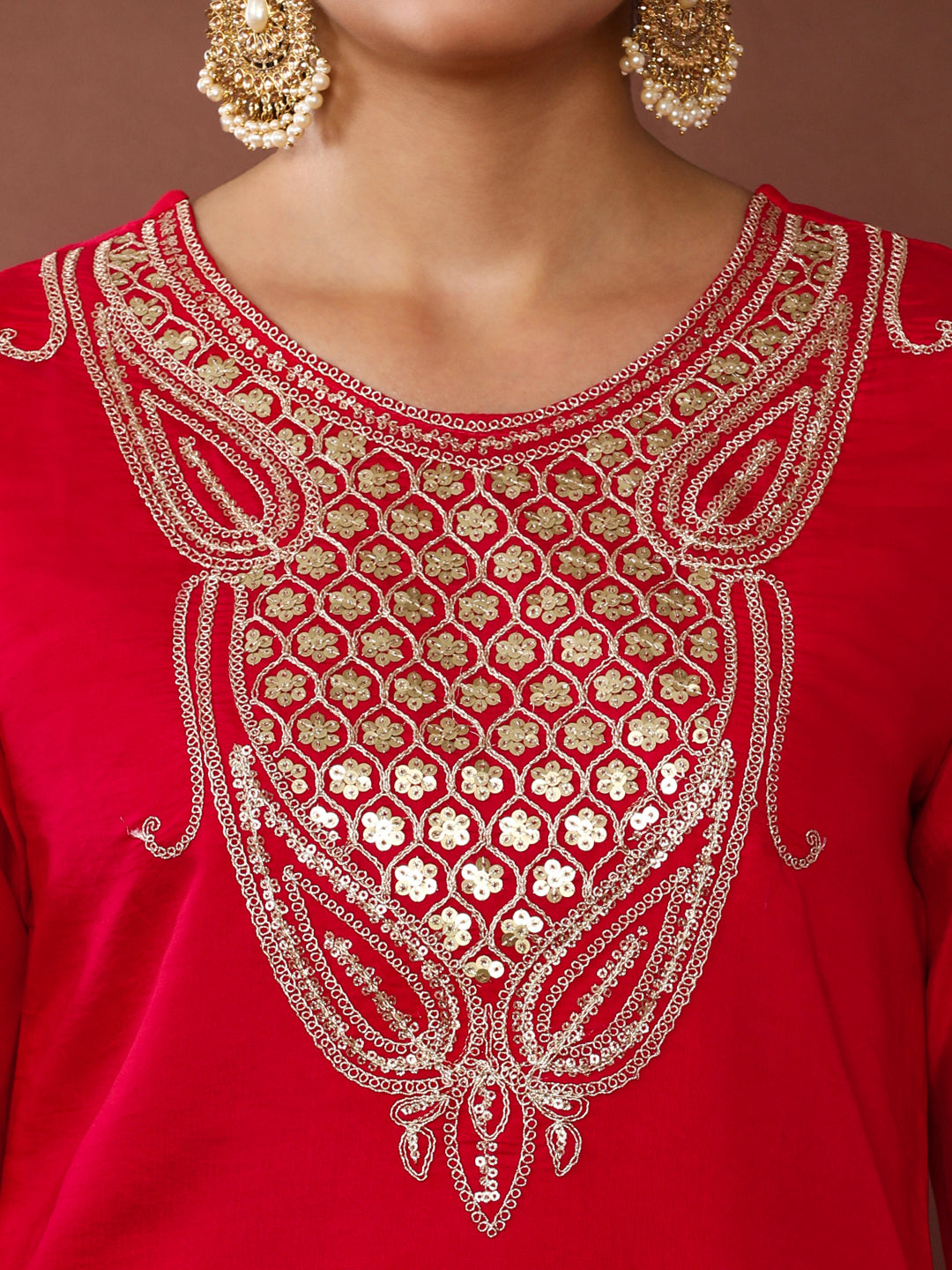 Solid Embroidered Chanderi Cotton Kurta & Trousers Sets