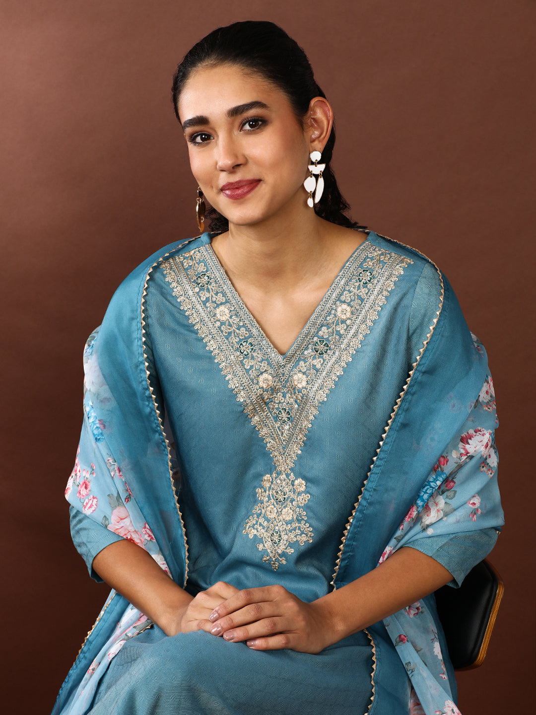Solid Embroidered Kurta & Trousers Sets