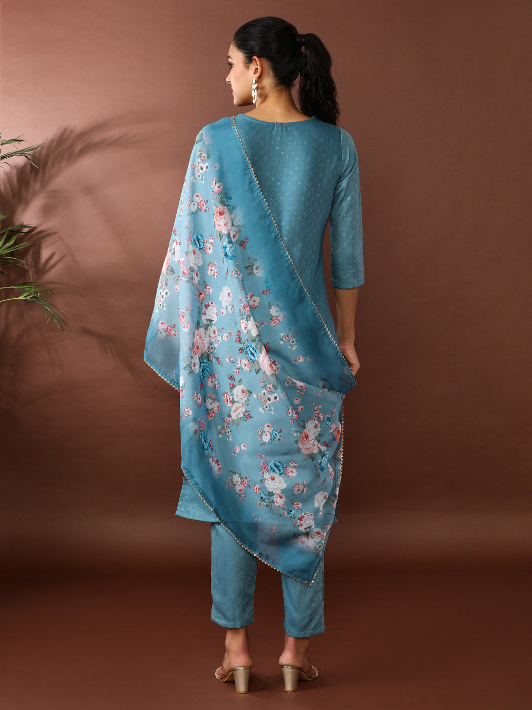 Solid Embroidered Kurta & Trousers Sets