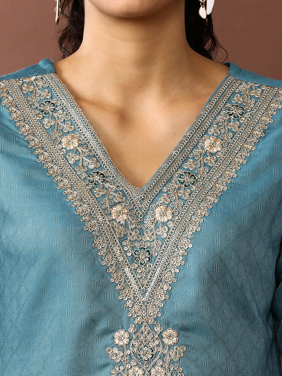 Solid Embroidered Kurta & Trousers Sets