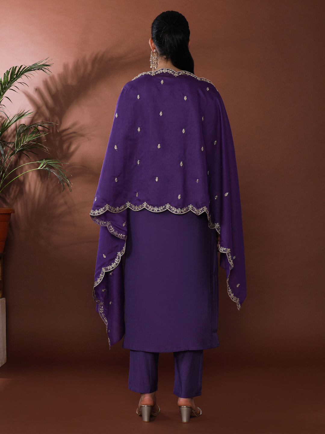 Solid Embroidered Chanderi Cotton Kurta & Trousers Sets