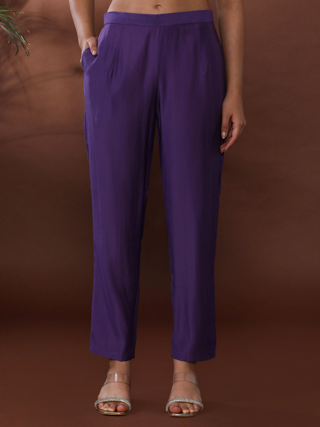 Solid Embroidered Chanderi Cotton Kurta & Trousers Sets