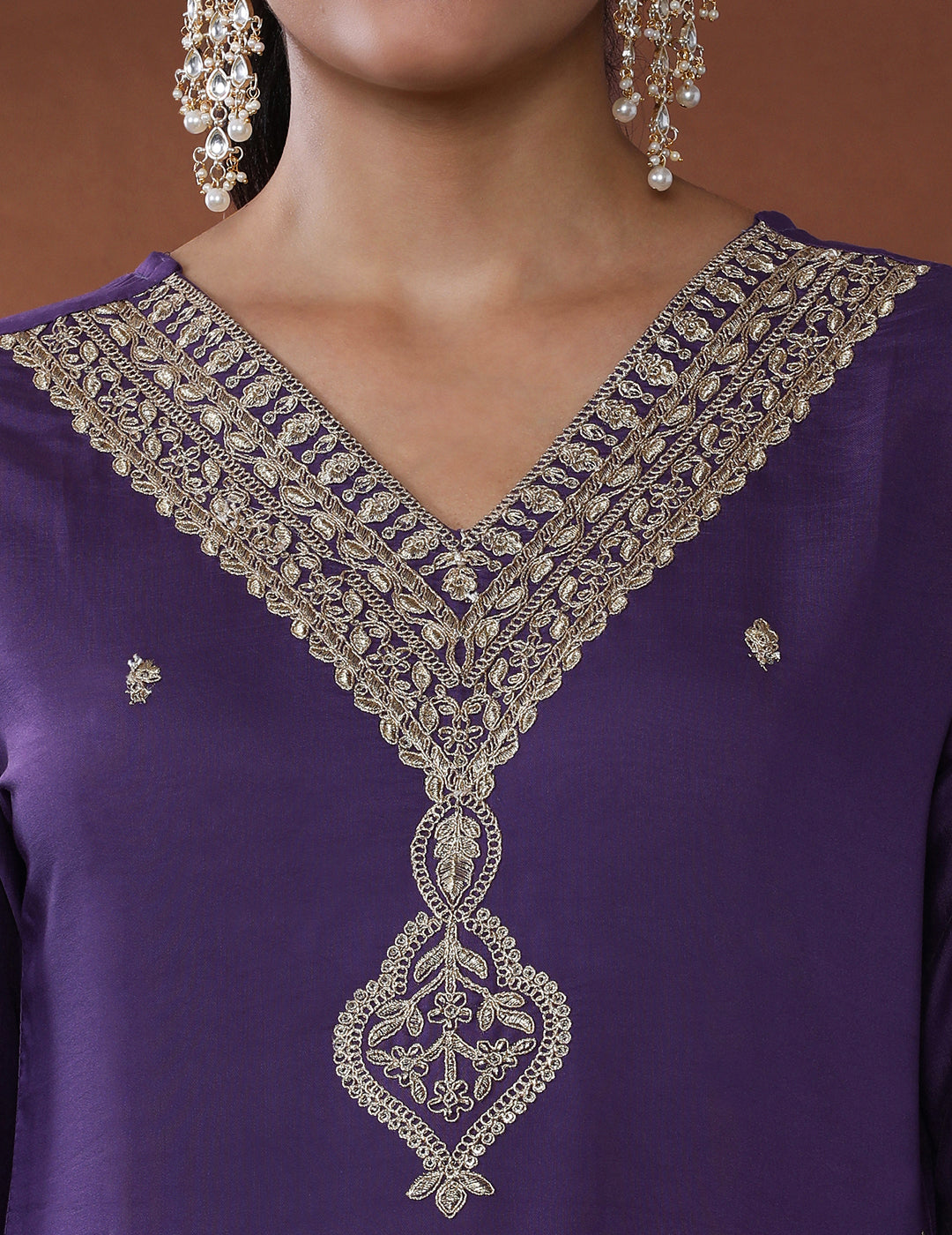 Solid Embroidered Chanderi Cotton Kurta & Trousers Sets