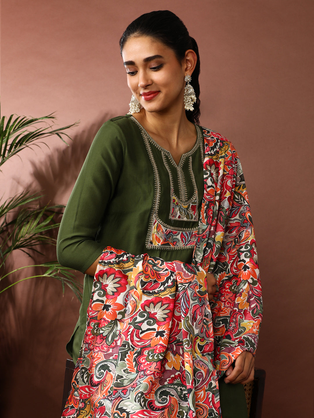 Solid Embroidered Chanderi Cotton Kurta & Trousers Sets