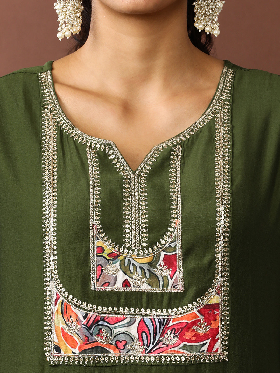 Solid Embroidered Chanderi Cotton Kurta & Trousers Sets