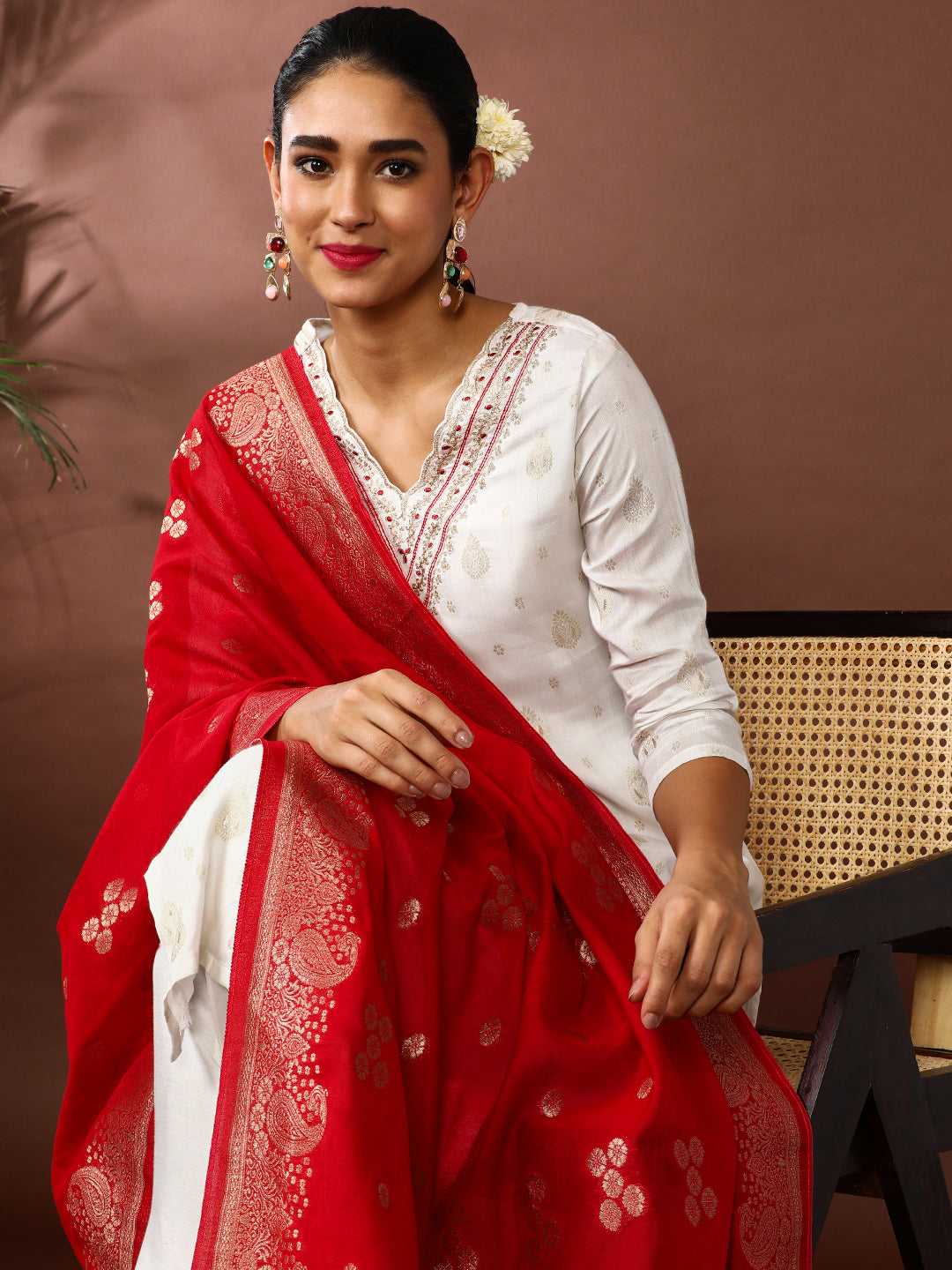 Floral Embroidered Cotton Blend Kurta & Trousers Sets