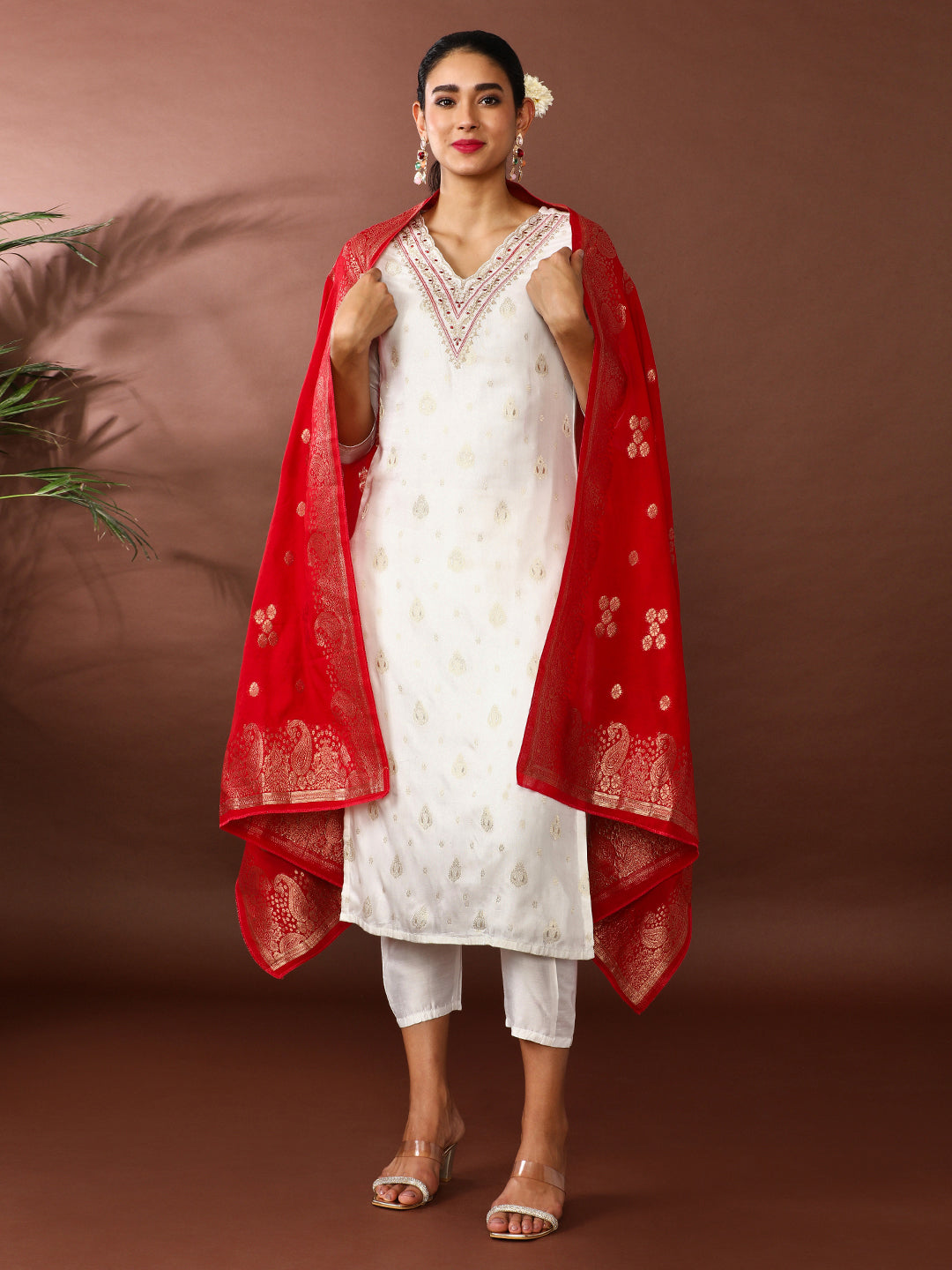 Floral Embroidered Cotton Blend Kurta & Trousers Sets