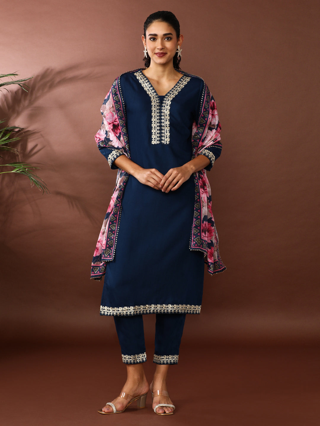 Solid Embroidered Kurta & Trousers Sets