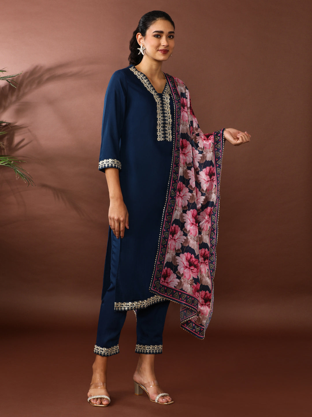 Solid Embroidered Kurta & Trousers Sets