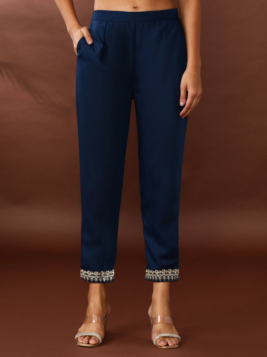 Solid Embroidered Kurta & Trousers Sets