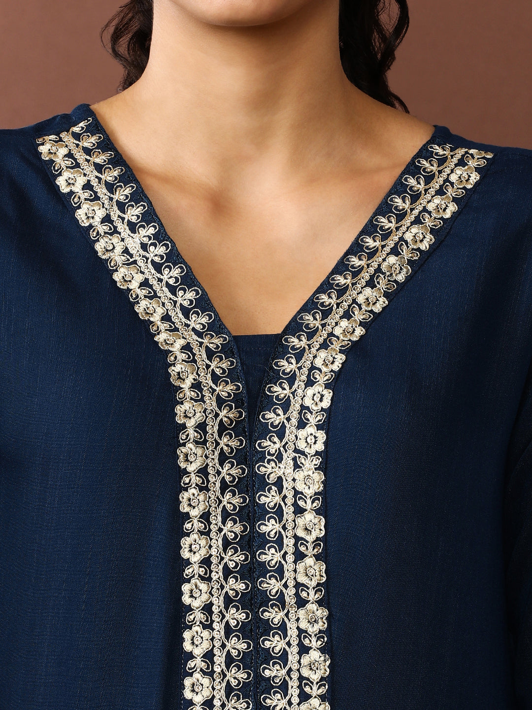 Solid Embroidered Kurta & Trousers Sets