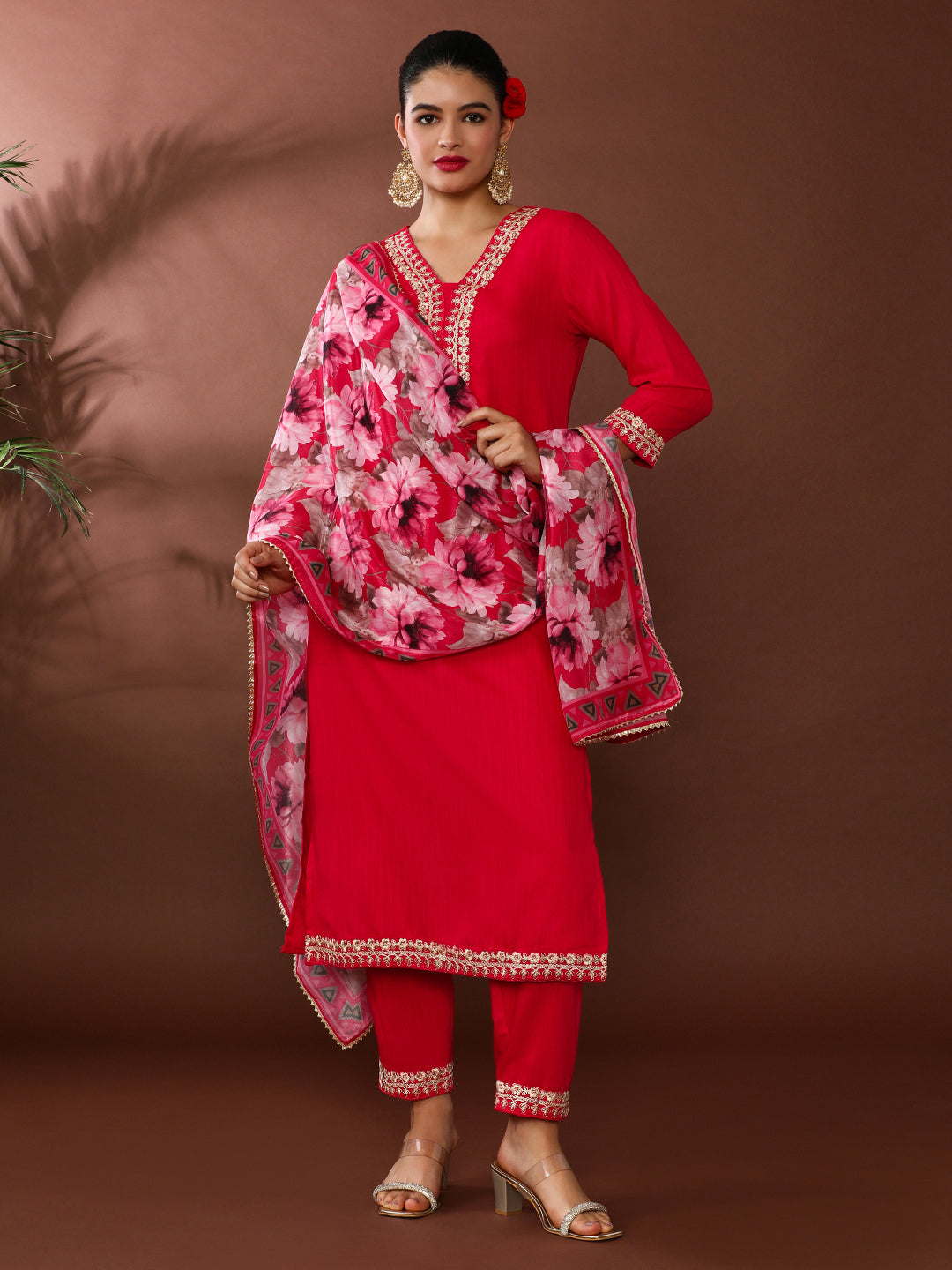 Solid Embroidered Kurta & Trousers Sets