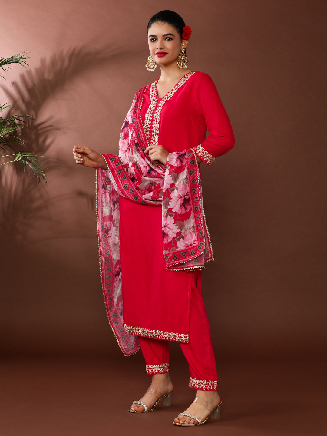 Solid Embroidered Kurta & Trousers Sets