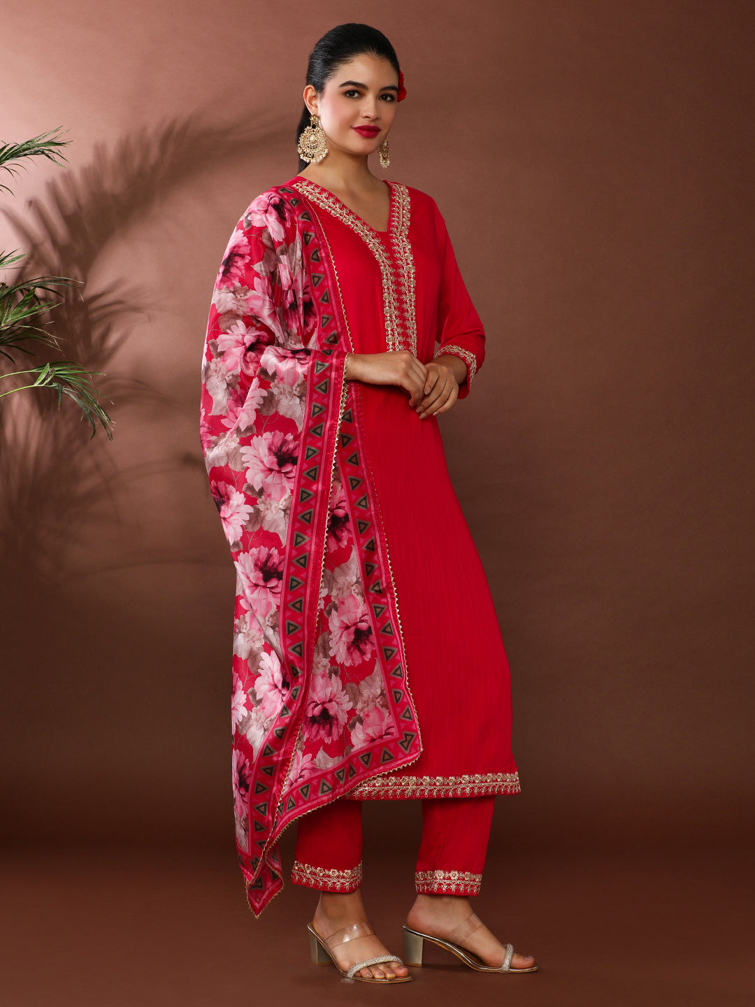 Solid Embroidered Kurta & Trousers Sets