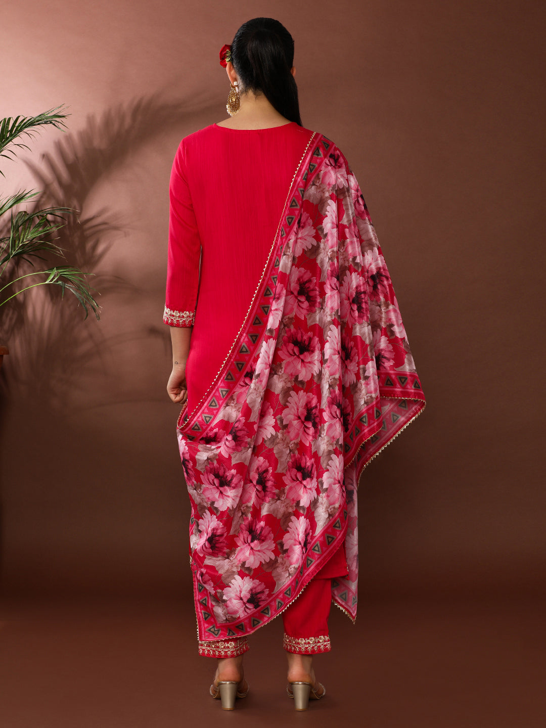 Solid Embroidered Kurta & Trousers Sets