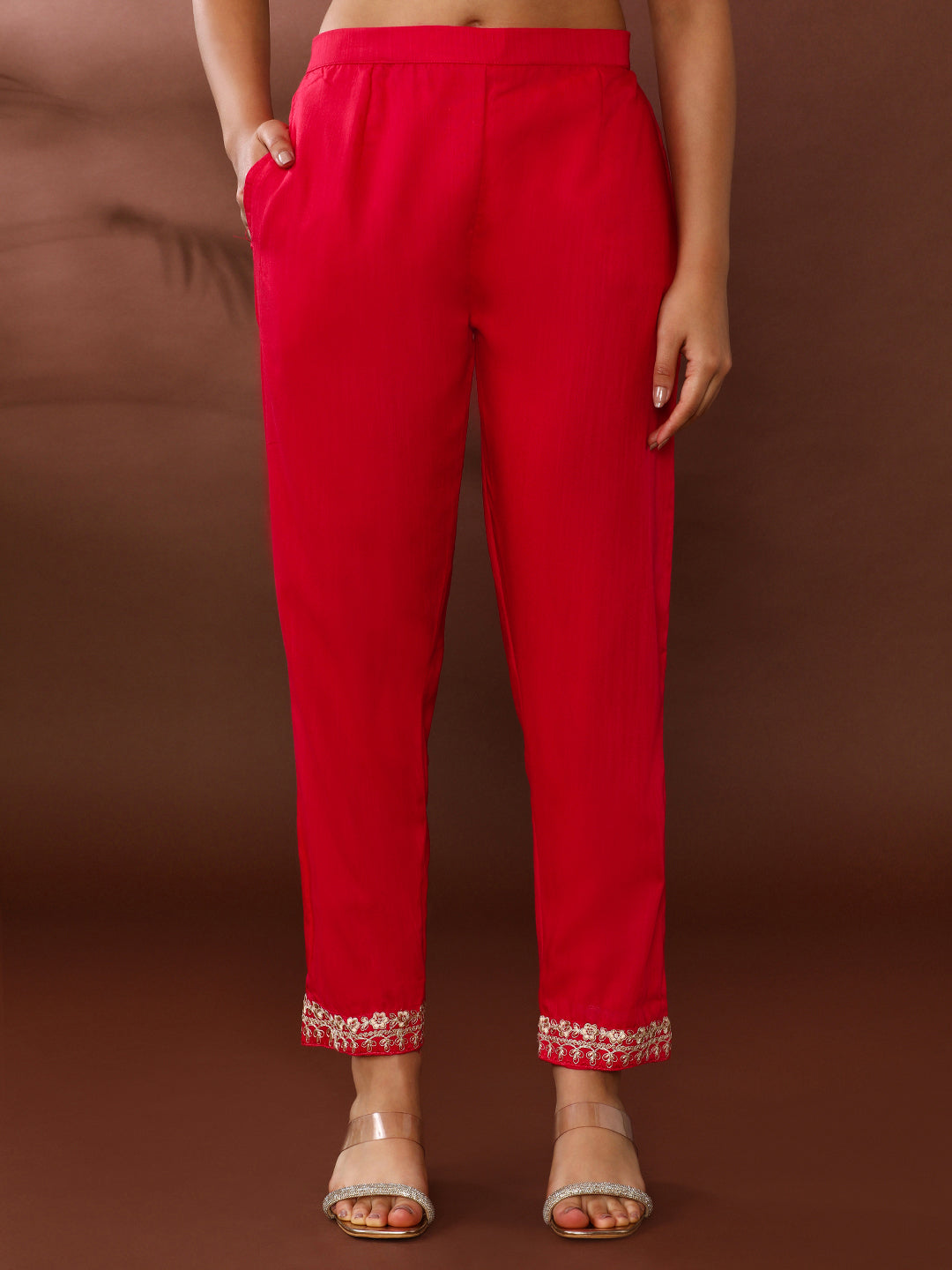 Solid Embroidered Kurta & Trousers Sets