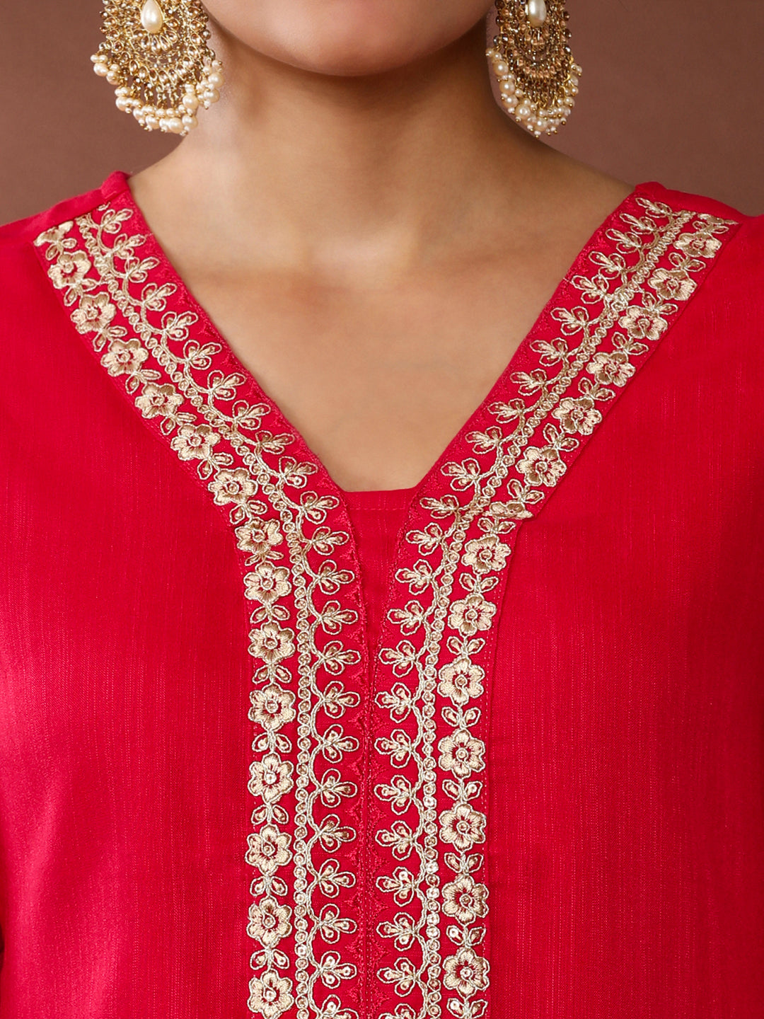 Solid Embroidered Kurta & Trousers Sets