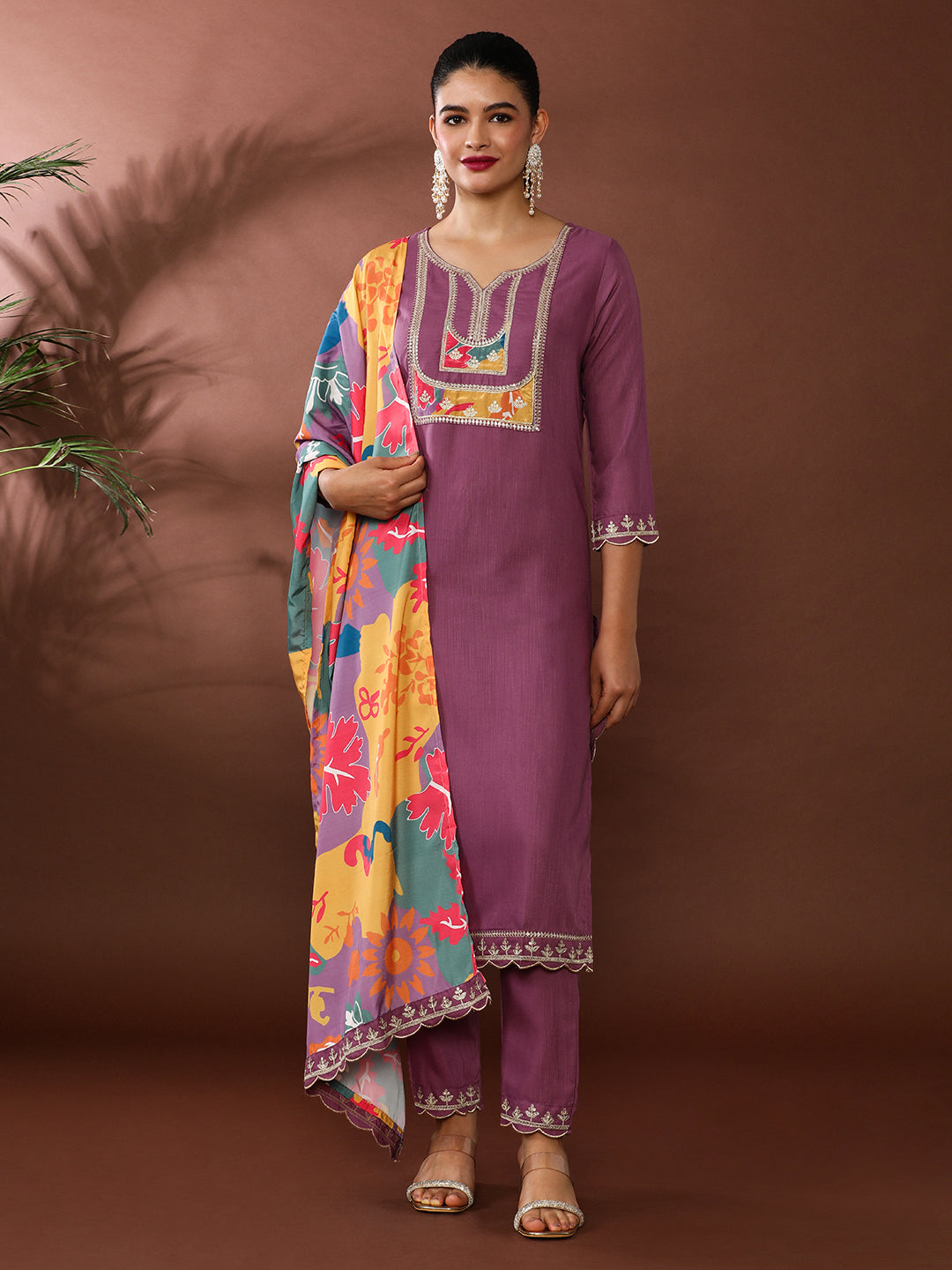 Solid Embroidered Kurta & Trousers Sets