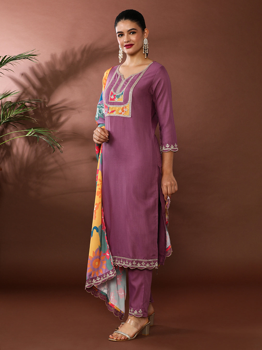 Solid Embroidered Kurta & Trousers Sets