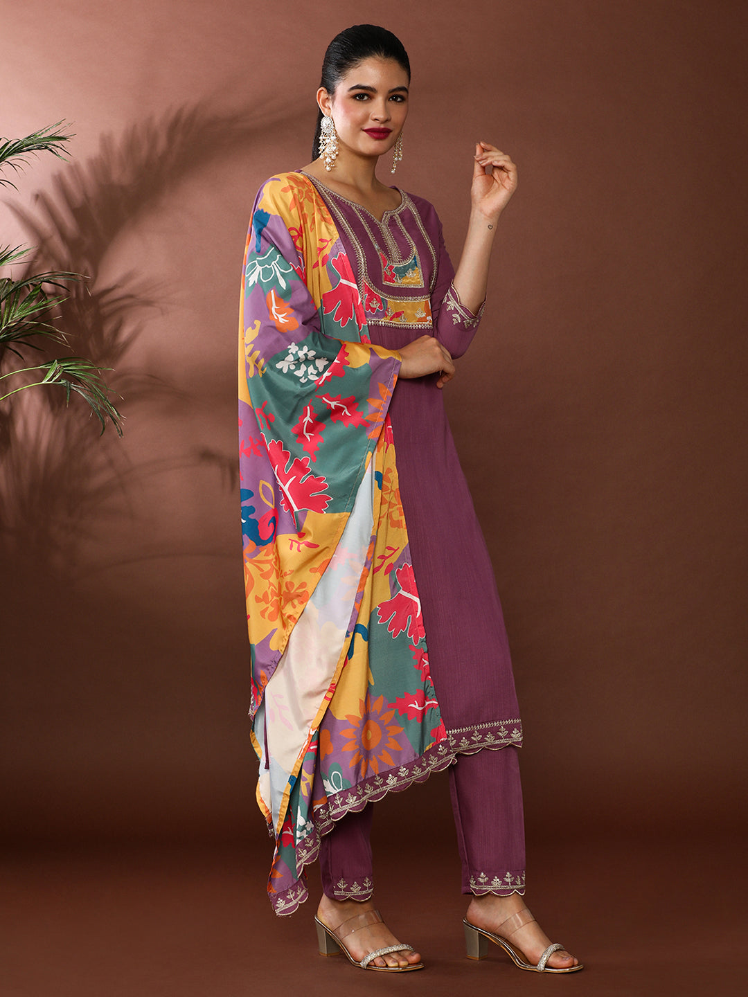 Solid Embroidered Kurta & Trousers Sets