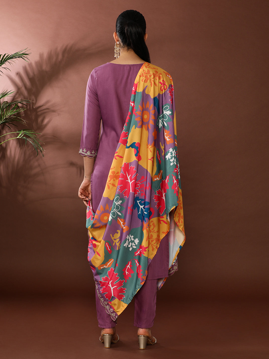 Solid Embroidered Kurta & Trousers Sets