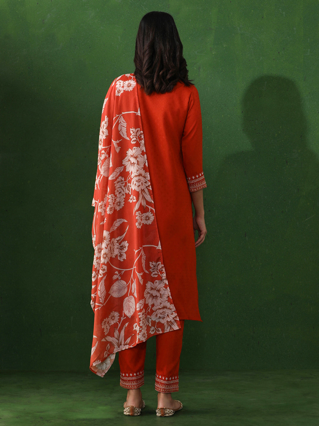 Floral Embroidered Straight Kurta & Trousers Sets