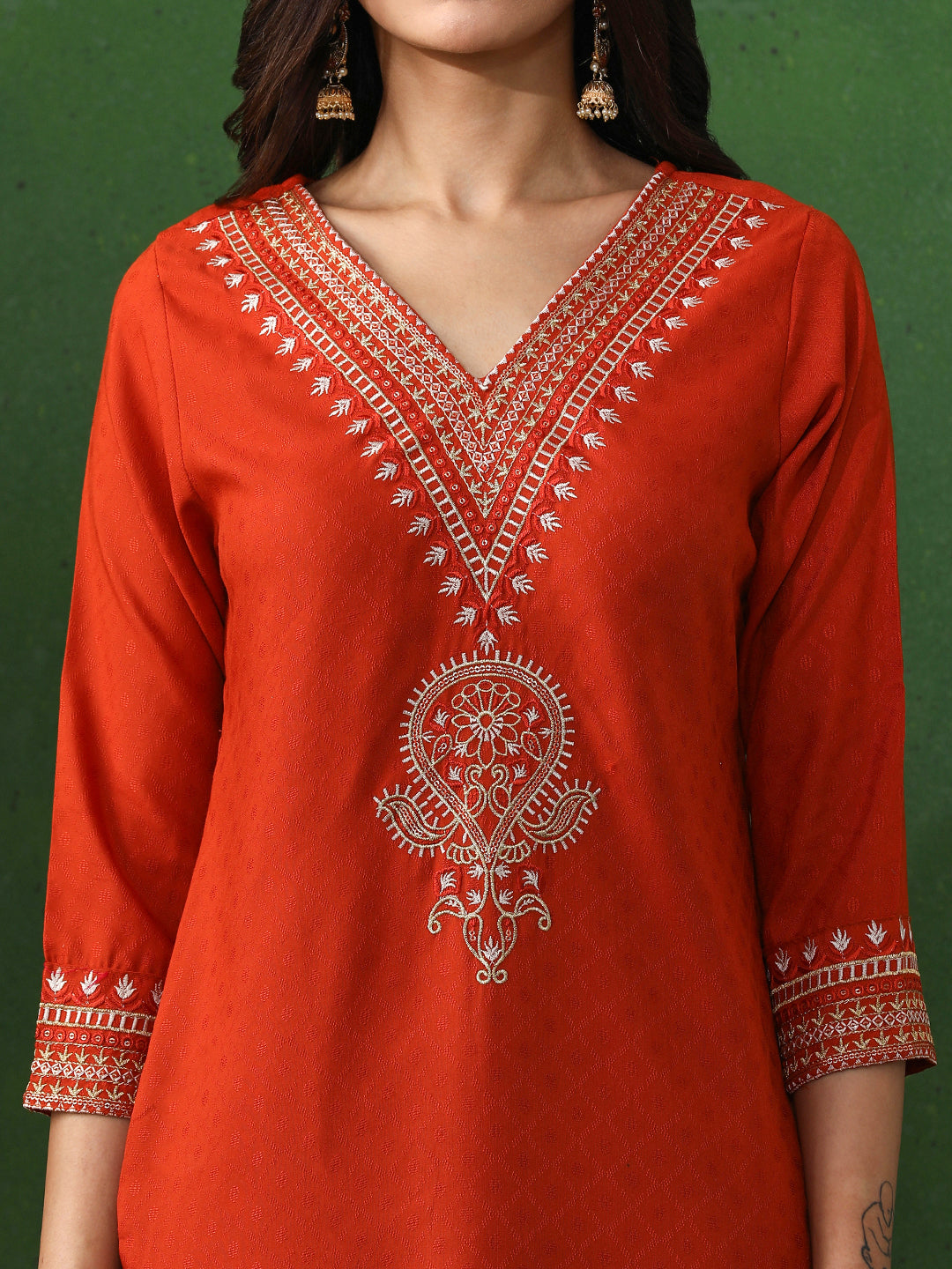 Floral Embroidered Straight Kurta & Trousers Sets