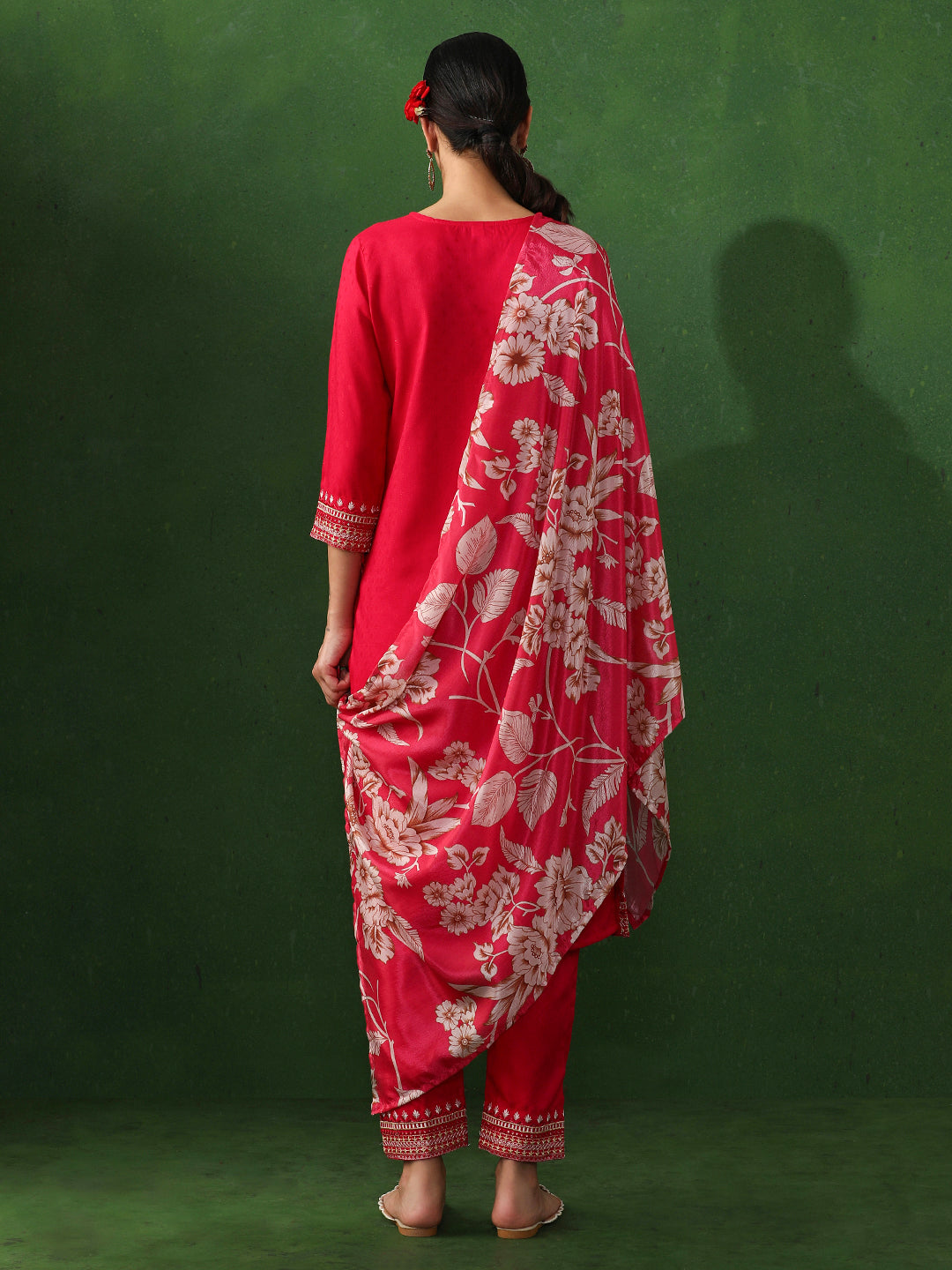 Floral Embroidered Straight Kurta & Trousers Sets
