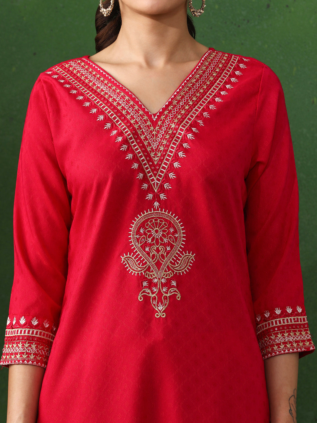 Floral Embroidered Straight Kurta & Trousers Sets