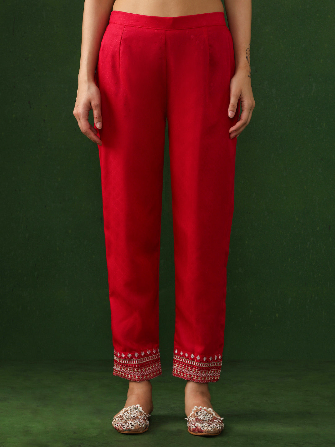 Floral Embroidered Straight Kurta & Trousers Sets