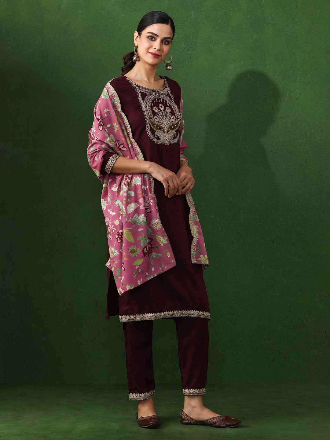 Floral Embroidered Straight Kurta & Trousers Sets