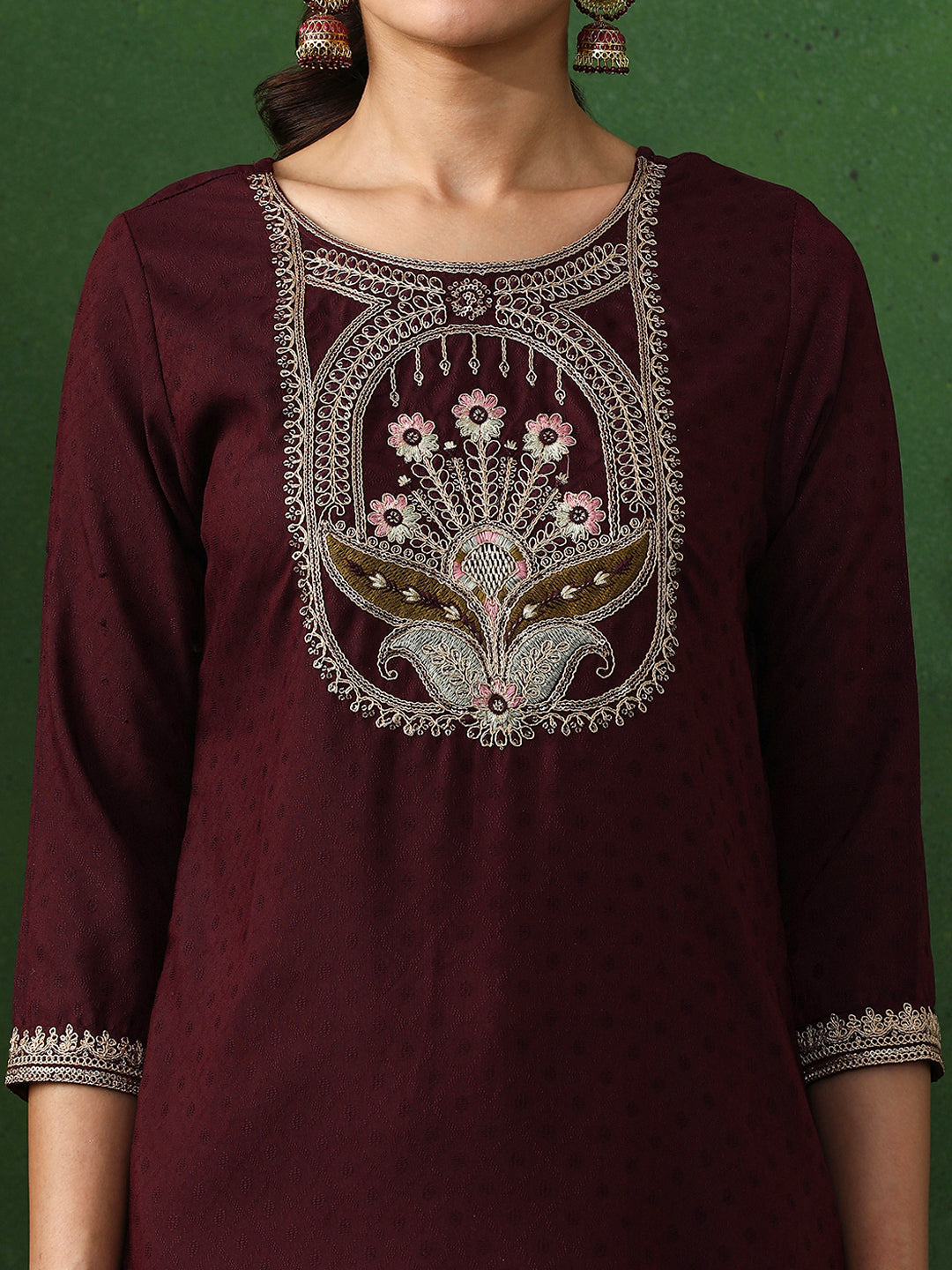 Floral Embroidered Straight Kurta & Trousers Sets