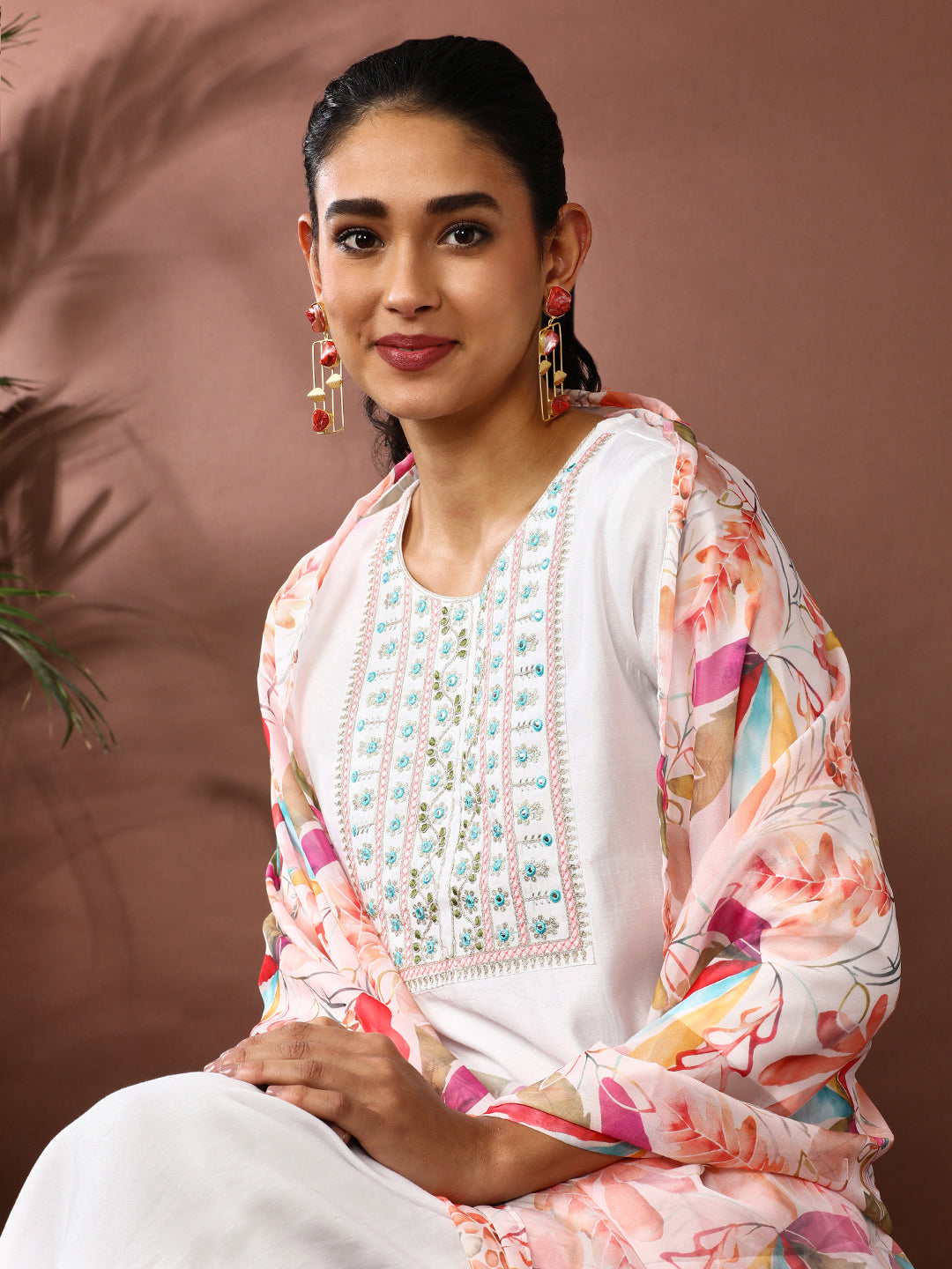 Solid Embroidered Chanderi Cotton Kurta & Trousers Sets